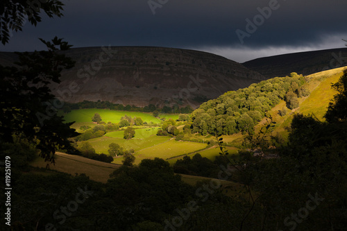 A view of Eglwyseg valley on the way down from the Horseshoe Pass near Llangollen  North Wales