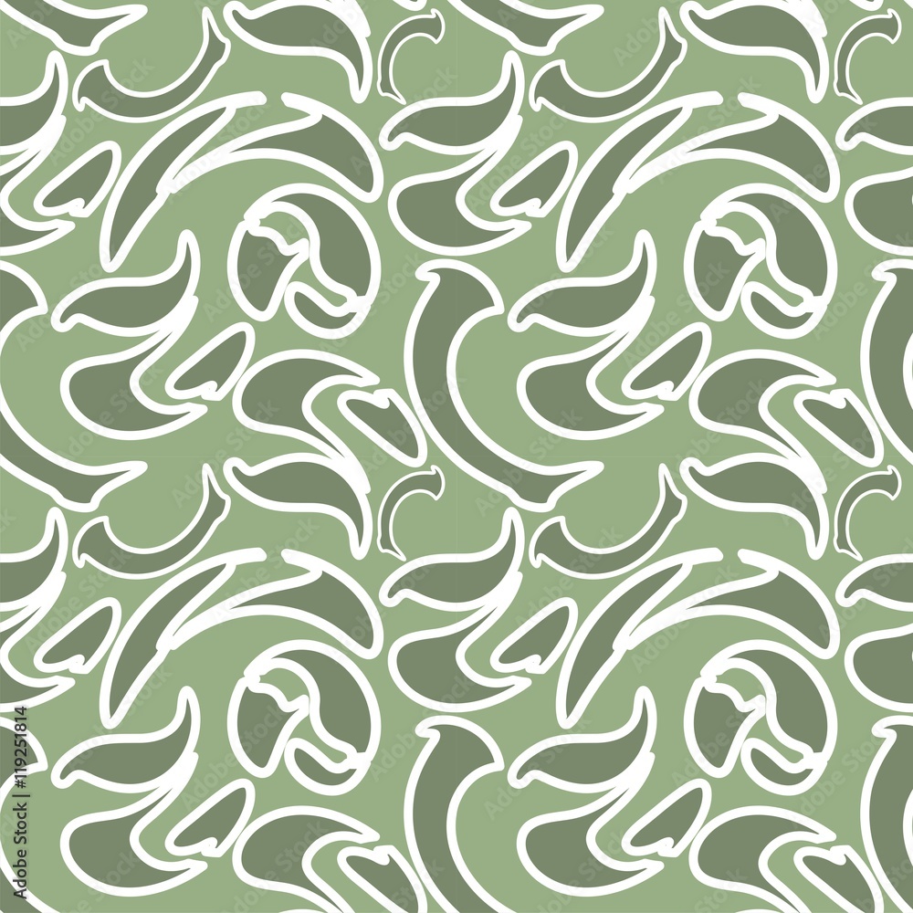 Abstract pattern with curved elements. Vector background seamless green camouflage