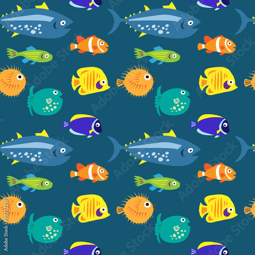 Seamless pattern with sea fish on a blue background