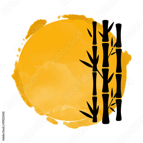 Watercolor circle, bamboo trees
