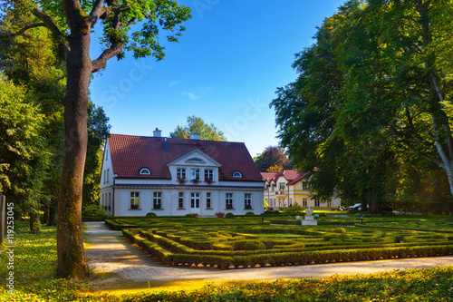 Oliwa park in summer scenery. Oliwa, Poland.
