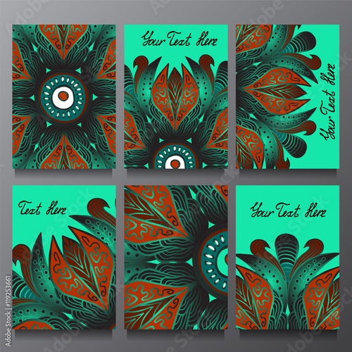 Stock vector set of template with floral ornament,oriental desig