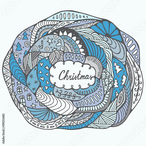 stock vector christmas pattern with tree, boll, snowflakes. hand