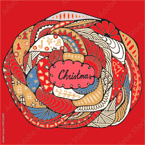 stock vector christmas pattern with tree, boll, snowflakes. hand