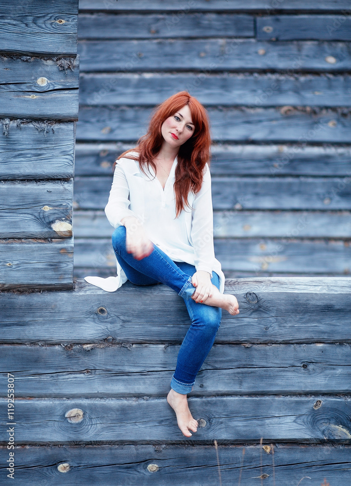 Girl in white shirt and jeans Girl in white shirt and jeans