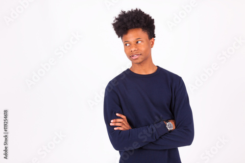 Happy young african american man isolated on white background -