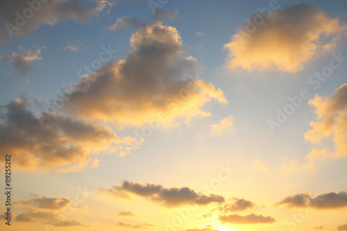 Fototapeta Naklejka Na Ścianę i Meble -  Image of gold sunset sky with clouds