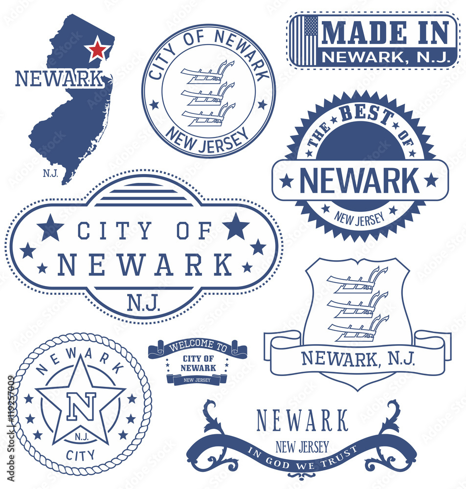 Fototapeta premium Newark city, NJ, generic stamps and signs