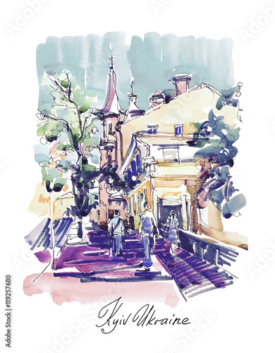 original sketch drawing of Zoloti Vorota place in Kyiv Ukraine
