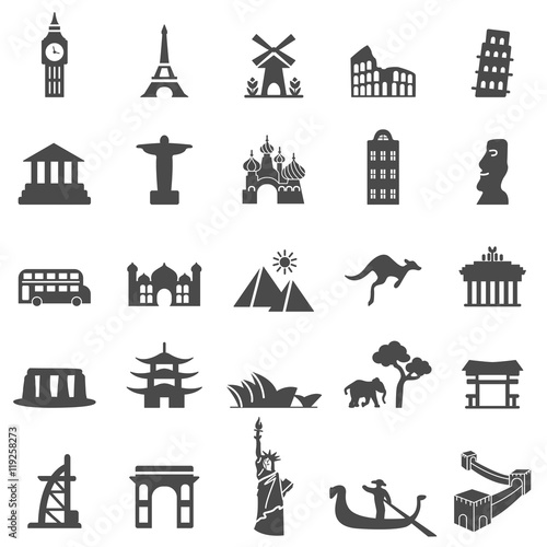 Landmark and travel icons. Black Series