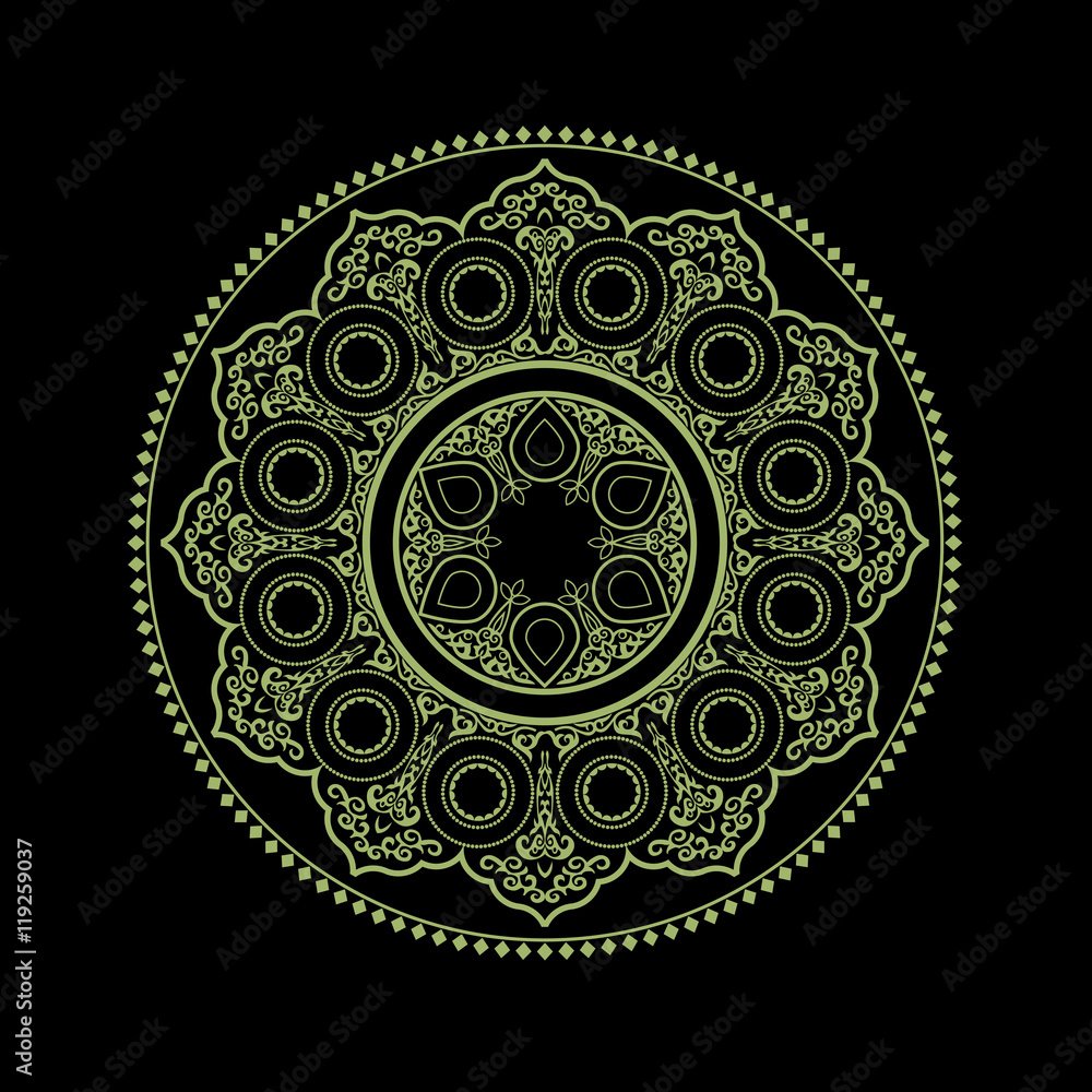 Ethnic Delicate Mandala on black - Round Ornament Pattern