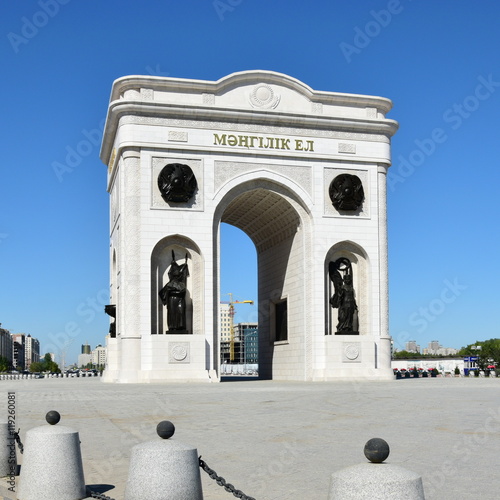 Triumphal arch called MANGILIK EL (Eternal nation) in Astana, capital of Kazakhstan photo