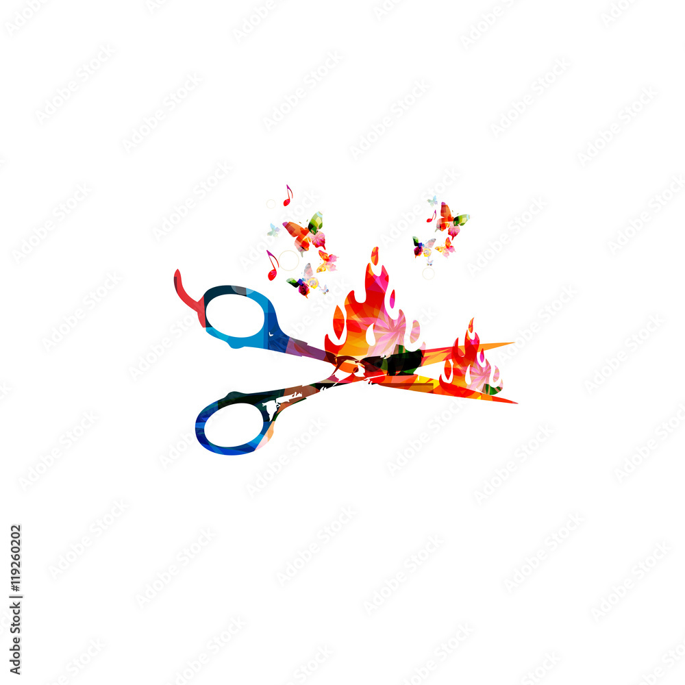 Colorful open scissors vector illustration with butterflies. Creative  design for hair and beauty salon, fashion equipment, hairdresser trimming,  haircut, stylish makeover and professional treatments Stock Vector | Adobe  Stock