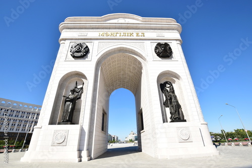 Triumphal arch called MANGILIK EL (Eternal nation) in Astana, capital of Kazakhstan photo
