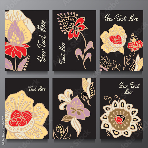 Stock vector set of template with floral ornament,oriental desig