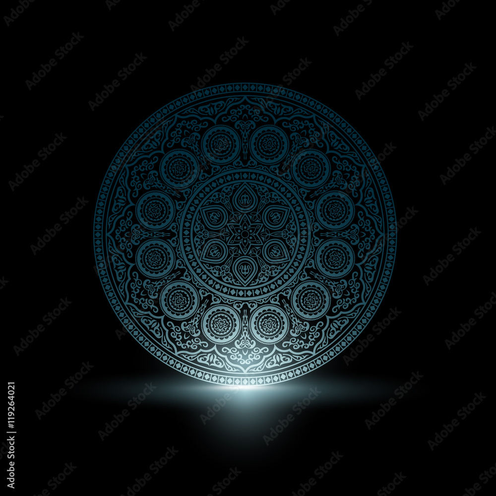 Mystical Delicate Blue Round Ornament Pattern with light Mystical Delicate Blue Round Ornament Pattern with light