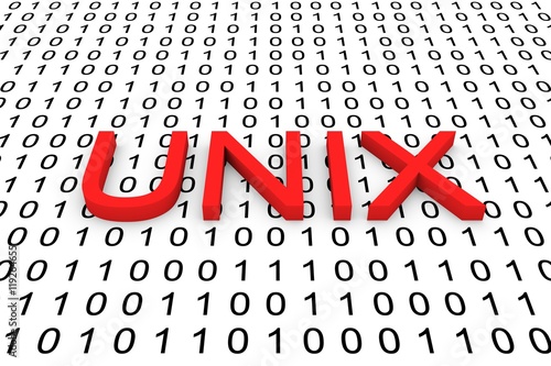 Photos UNIX as a binary code 3D illustration