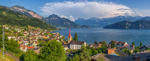 Town of Weggis at Lake Lucerne, Switzerland