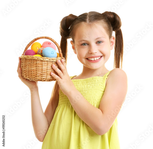 Cute girl with Easter eggs,...