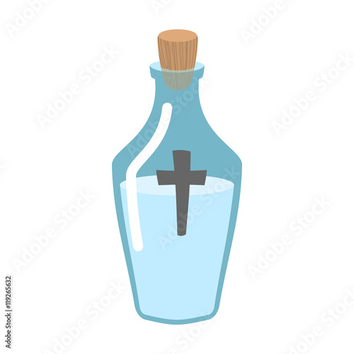 Holy water bottle. Glass flask with magic liquid. Magical potion
