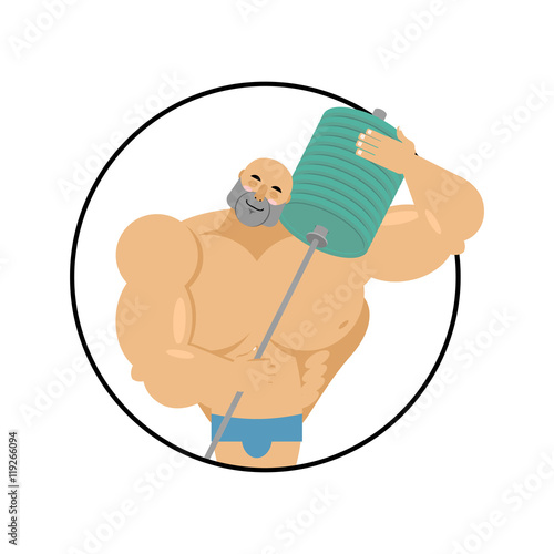 I love fitness. athlete hugs barbell. Bodybuilder and sports equ