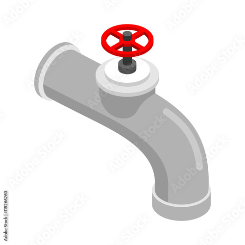 Water tap isometrics on white background. faucet iron. Red valve