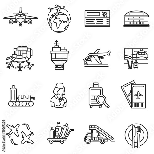 Airport icons set. Thin line design