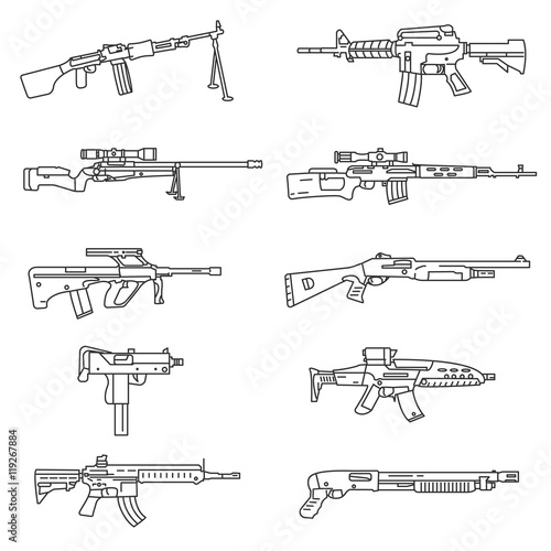 weapon set. firearms collection. Thin line design