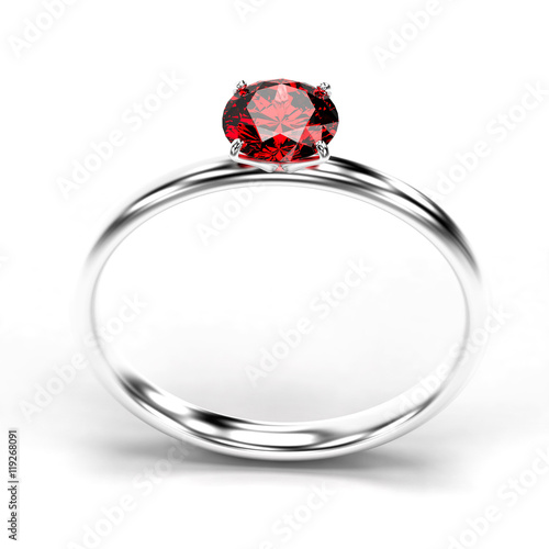 Red Diamond ring isolated on white background 3d render photo