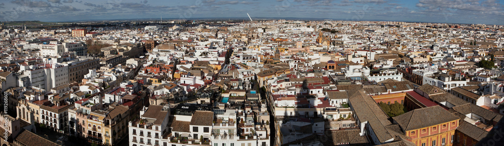 Panorama of the historical centre of Seville in Andalusia, Spain
