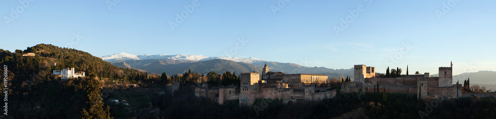 Panorama of the Alhambra Palace in Granada, Andalusia, Spain