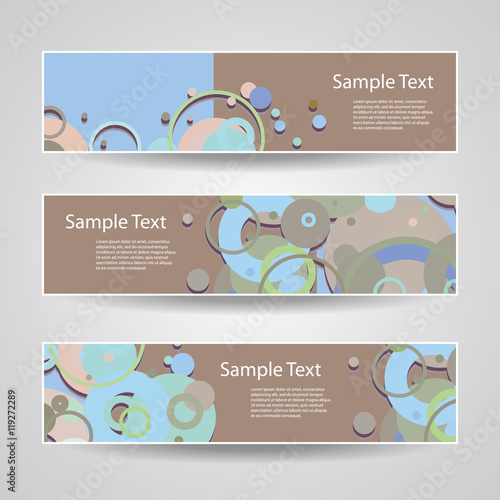 Colorful Vector Set of Three Header Designs with Dots, CIrcles, Rings