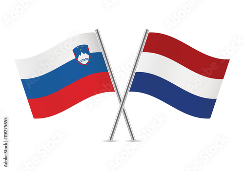 Slovenian and Netherlands flags. Vector illustration.