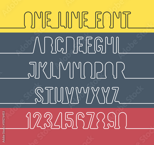 One line alphabet and number One line font