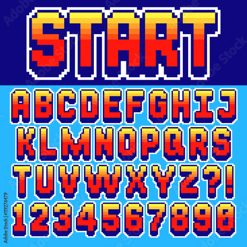 Pixel retro font Video computer game design