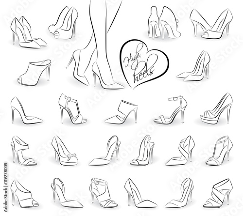 Women shoes with high heels and walking women legs photo