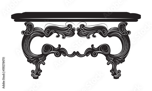 Vintage Baroque Table. French Luxury rich carved ornaments decorated furniture. Vector Victorian Royal Style structure