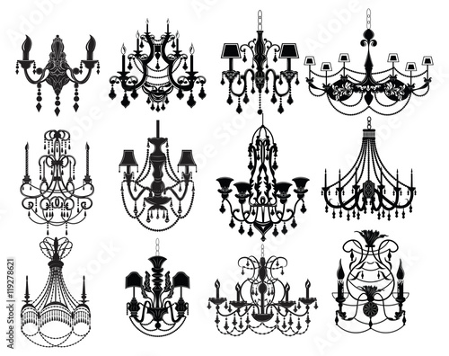 Classic chandelier Set Collection. Luxury decor accessory design. Vector illustration sketch