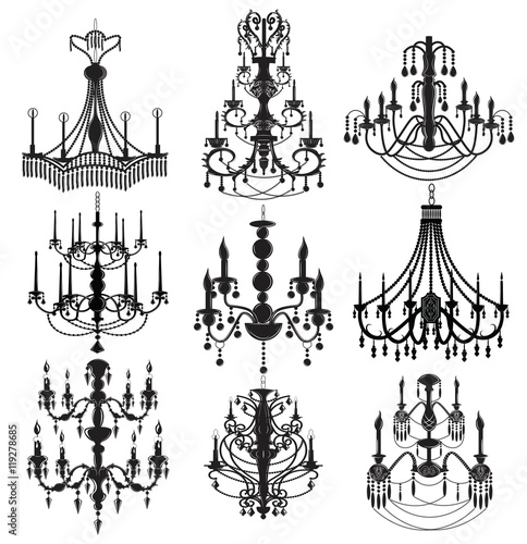 Classic chandelier Set Collection. Luxury decor accessory design. Vector illustration sketch
