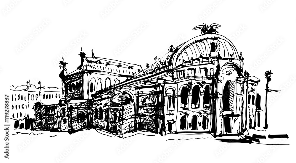 drawing of Ukraine Kyiv national opera and ballet theatre house 