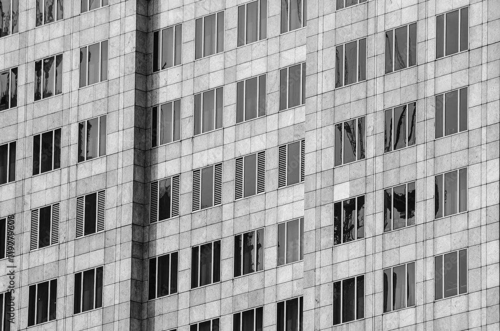 Office building windows, black and white image Office building windows, black and white image