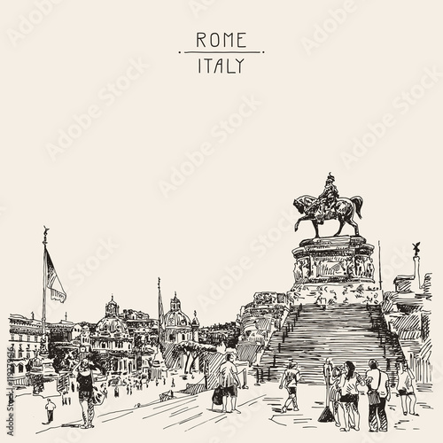 Wallpaper Mural sketch hand drawing of Piazza Venezia in Rome - Altar of the Fat Torontodigital.ca