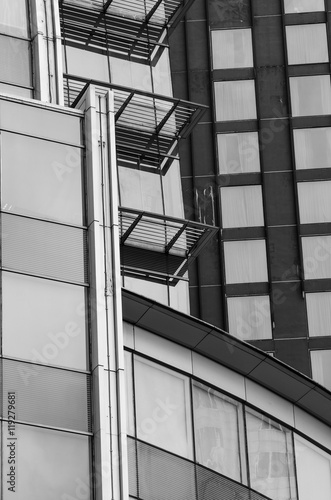 Office building windows, black and white image
