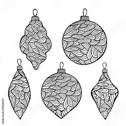 stodk vector set of christmas boll. hand draw pattern