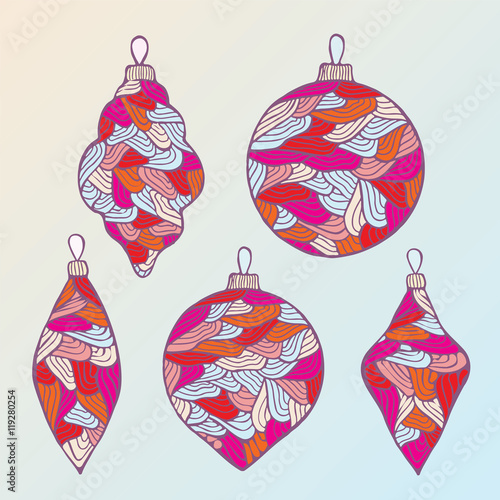 stodk vector set of christmas boll. hand draw pattern