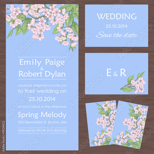 Set of wedding cards with sakura