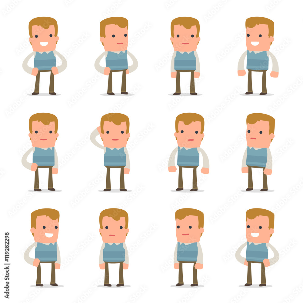 Set of Happy and Cheerful Character Family man standing in relax Set of Happy and Cheerful Character Family man standing in relax