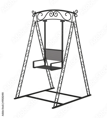 Forged metal swing for children on white background. 3d renderin