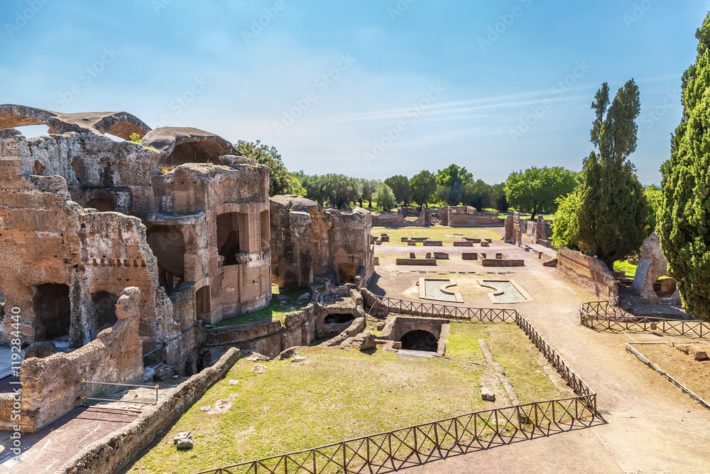 Tivoli, Italy. The ruins of the Great term at the villa of Hadrian, 118 - 134 years. UNESCO list