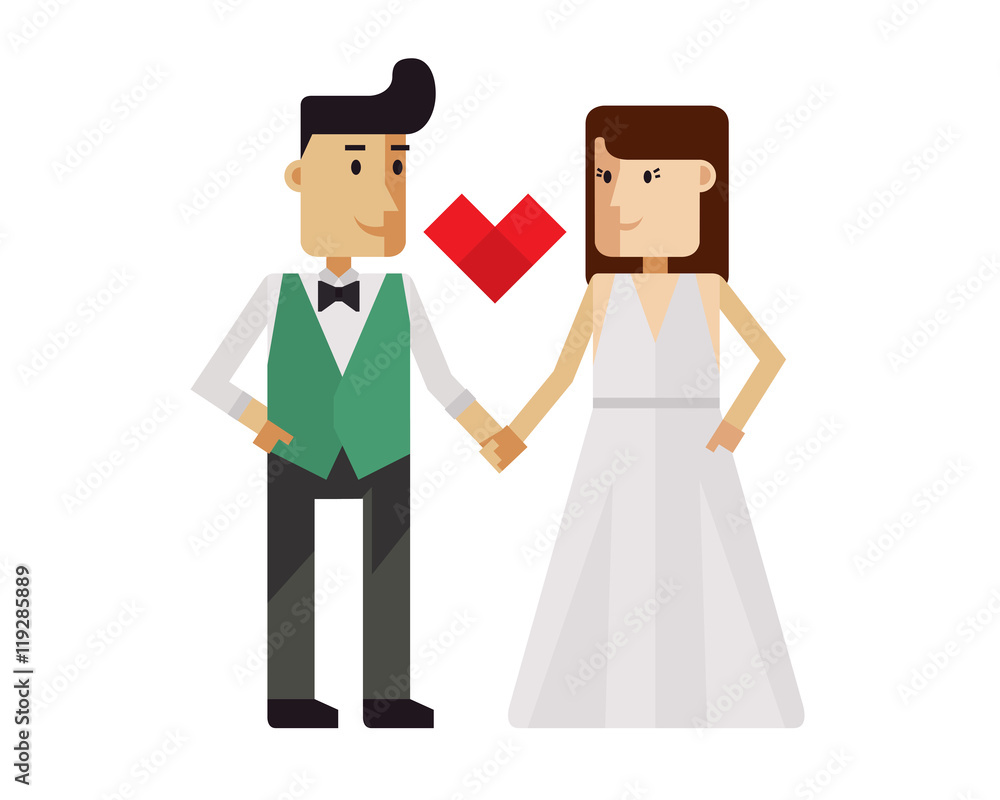 Isolated Wedding Couple Character - Young Happy Newlyweds Isolated Wedding Couple Character - Young Happy Newlyweds